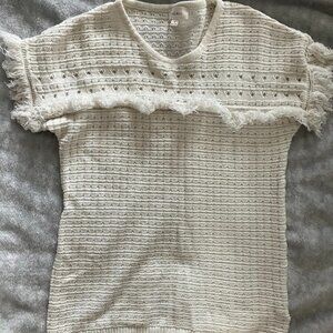 BOHME White Crochet Short Sleeve Boho Top Women's Medium